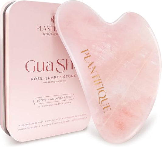 PLANTIFIQUE Rose Quartz Gua Sha Tool – Anti-Aging Face Massager & Jawline Shaper for Skincare Routine – Facial Massage & Skin Care Gift