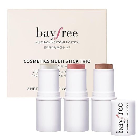 bayfree 3 PCS Makeup Cream Contour Stick Set, Highlighter Stick & Bronzer Stick & Blush Stick, Long Lasting, Natural Face Contour, Dewy & Matte Finish, Multi Stick Trio for All Skin