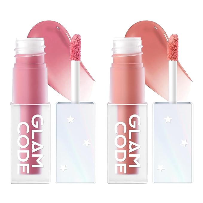 GLAM CODE Liquid Blush for Cheeks Duo - Hydrating Cream Blush for Daily, Blendable & Buildable Cheek Tint for Sensitive Skin, Lightweight, Skincare Infused Dewy Cheek Finish for All Skin Types - #05