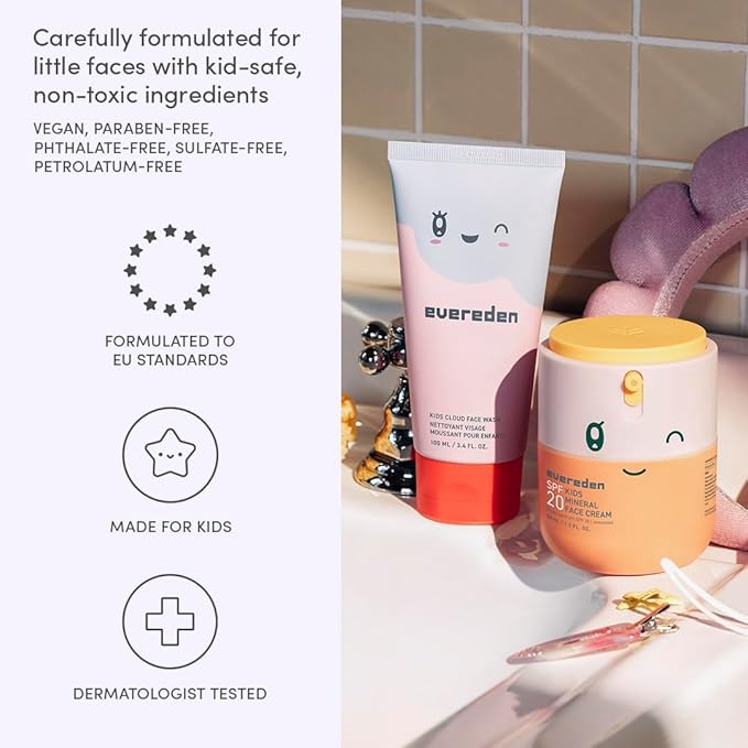 Kids Healthy Morning Duo: Clean & Vegan Skin Care for Kids Bundle | Skin Care Cloud Face Wash + SPF 20 Mineral Face Cream | Non-Toxic | Non-Comedogenic | Fun | Easy-to-Use Skincare