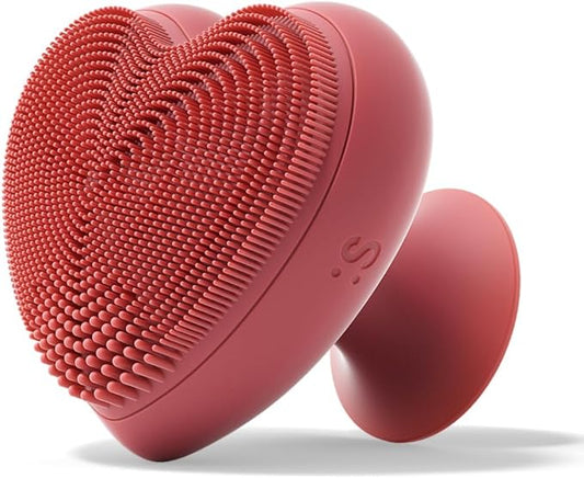 Heart Face Clean Pro⁺ Electric Facial Cleansing Brush - Silicone Facial Scrubber for Acne - IPX7 Waterproof, Rechargeable Exfoliator with Slip-Free Grip & 3 Speed Settings - Phthalate-Free - Cherry
