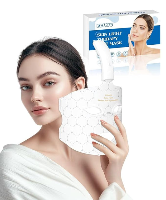 Red Light Photon Facial Mask with Wireless Rechargeable Design, 7 Custom Modes with Infrared, Portable & Rechargeable for Home Use, White