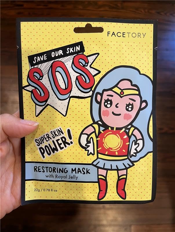 FACETORY K Beauty Face Mask Skin Care - SOS SAVE OUR SKIN RESTORING Sheet Mask with Royal Jelly & Aloe | De-Stress, Dewy Skin (10 Pack)