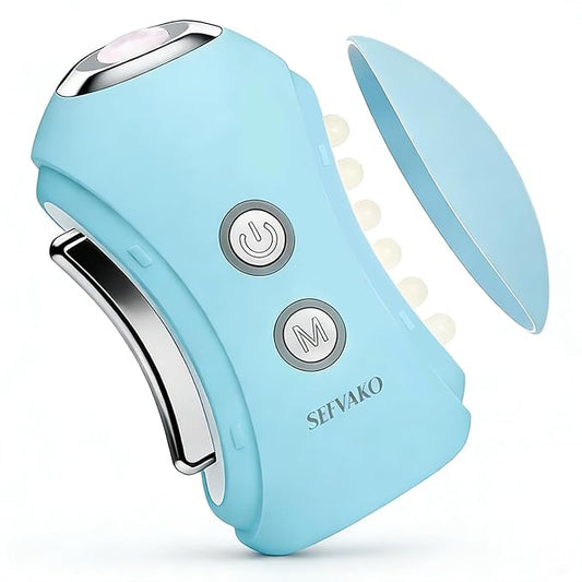 Face Massager Tool with Red Light Therapy for Face, Jade＆Rose Quartz Microcurrent Facial Device with Vibration＆7-Color LED Warm Heat, Gua Sha Facial Tools for Lifting, De-Puffing, Lymphatic Drainage