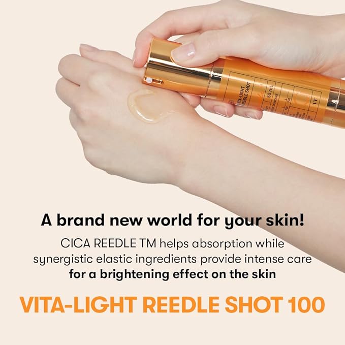 VT COSMETICS Vita-Light Reedle Shot 100 Serum with Vitamin C Capsules & Vitamin E Microneedling Formula, Korean Skin Booster, 1.69 fl oz(50ml)