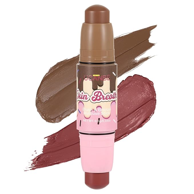 UCANBE Skin Breath Blush & Bronzer Multiuse Stick, 2-in-1 Creamy Face Cheeks Contour Makeup Stick for Natural Radiant Finish Look, Vegan & Cruelty-Free, Travel-Friendly (05 Charming Berry)