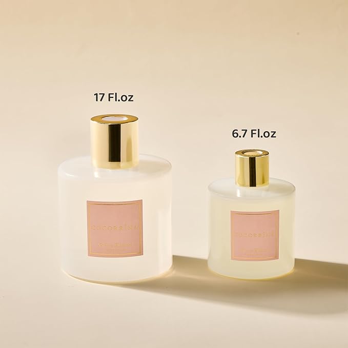 COCORRÍNA Reed Diffuser - Cherry Blossom 17 Fl.oz Reed Diffuser with 8 Sticks Scented Diffuser with Preserved Flowers for Bathroom Home Decor