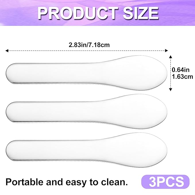3pcs Mini Metal Makeup Spatula, Reusable Cosmetic Cream Spatulas Spoon, Skincare Scoop Applicator Facial Massage Beauty Tools for Mixing and Sampling Face Eye Cream- Silver