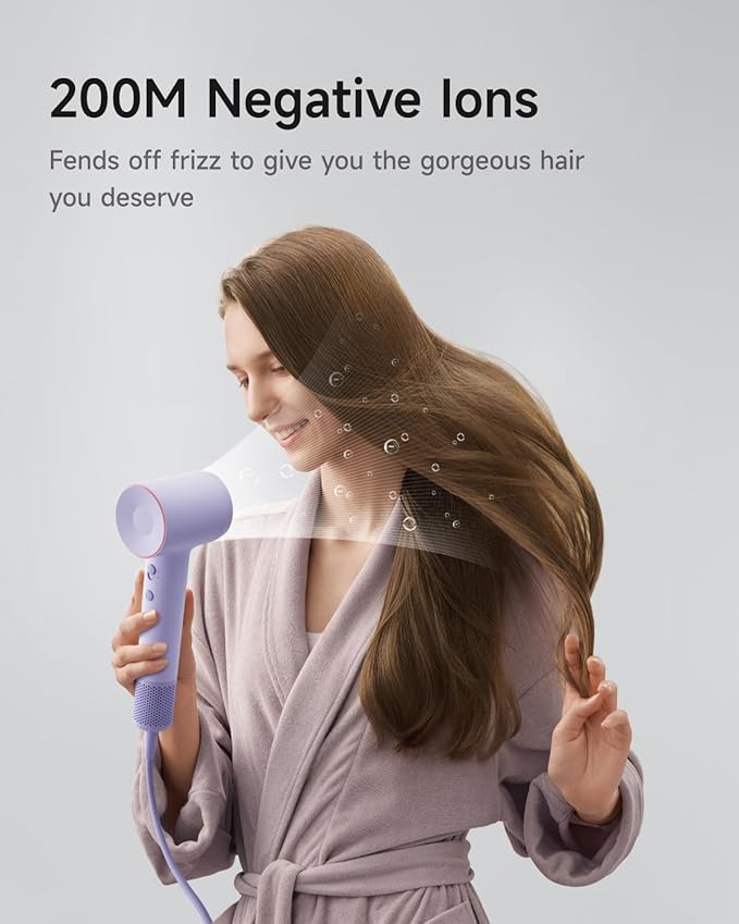Laifen Hair Dryer SE 2, 200 Million Negative Ionic Blow Dryer with Child Mode and 108,000 RPM Brushless Motor, 1400W Powerful Fast Drying High-Speed Low Noise Hairdryer with Magnetic Attachments