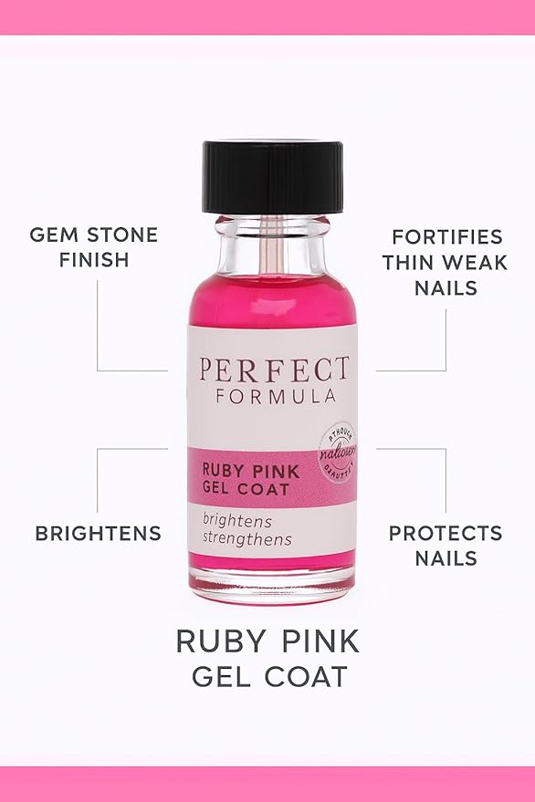 Perfect Formula Ruby Pink Gel Coat - Nail Strengthener, Keratin Nail Treatment, Gemstone Pink Gel Nail Polish - Nail Strengthener for Damaged Nails - Made In The USA .60 fl oz.