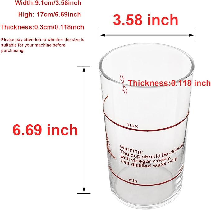 Elitzia Professional Glass Facial Steamer Jar with Leak-Proof Seal Ring Replacement Part Steamer Accessory ETBL0 (Height 17cm)