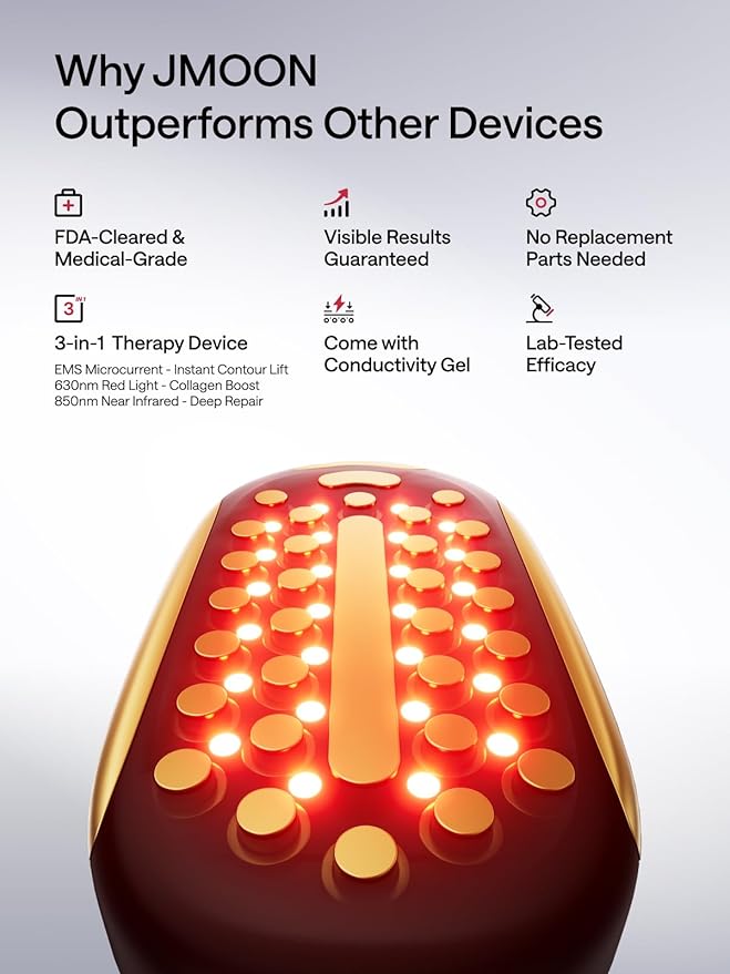 JMOON Face Lift Gift Collection, Microcurrent Facial Device, Medical Grade Red & Infrared Light Therapy for Face, Lifts, Firms, Smooths Wrinkles with 4 Modes & 5 Intensity Levels