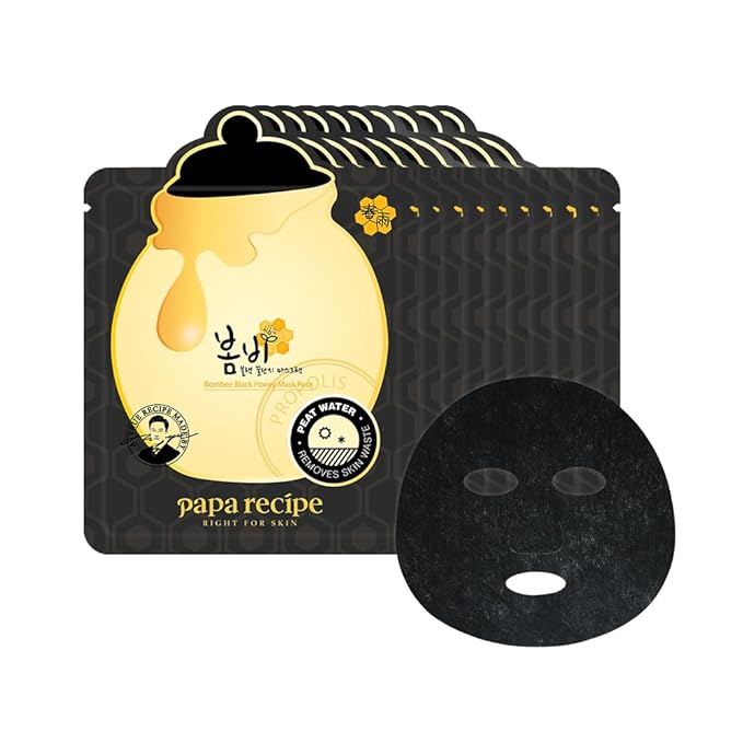 Papa Recipe Bombee Black Honey Mask 10 Pack – Honey & Propolis Sheet Mask with Peat Water for Pore Care, Clarifying & Hydrating Face Mask – Korean Skincare