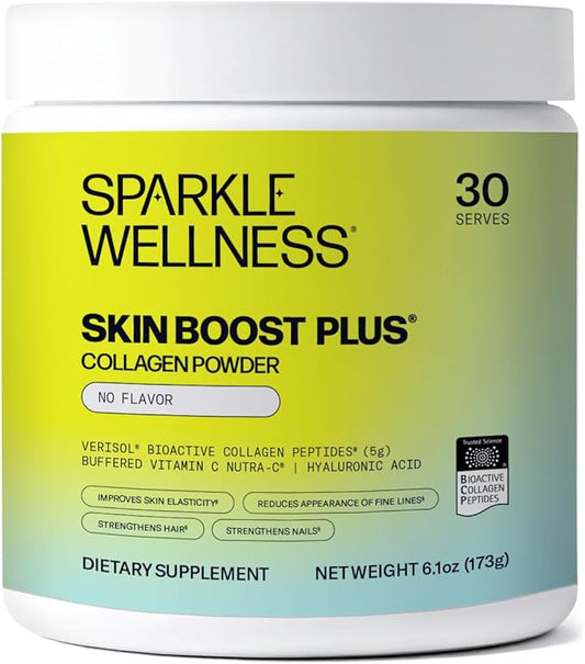 Sparkle Wellness VERISOL Bioactive Hydrolyzed Collagen Peptides | Collagen Powder Supplement with Vitamin C & Hyaluronic Acid for Hair, Skin, and Nail Health | Skin Boost Plus (No Flavor) [30-Serves]