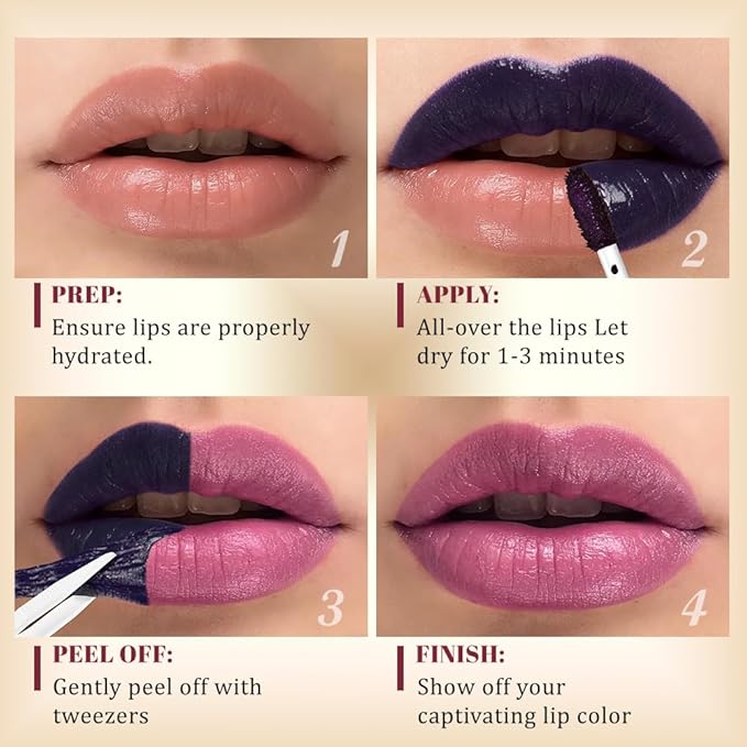 Kaely 3Pcs Lip Stain Peel Off Masque, Long Lasting Waterproof Smudge Proof Lip Tint, Non-Transfer Semi Permanent Lipliner Tattoo with Tweezer, Matte Finish, Vegan & Cruelty-Free, Set A-01+02+03
