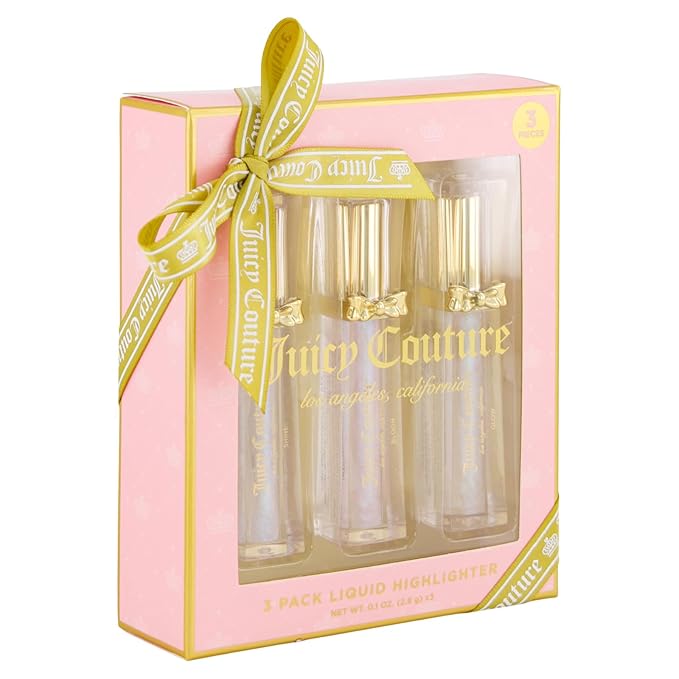 Juicy Couture 3 Pack Liquid Highlighter Makeup Set – Bloom, Shine, & Glow, Buildable & Lightweight