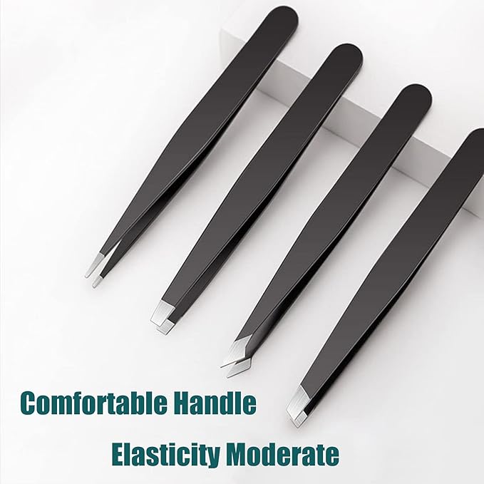 [4+1 Pieces] Tweezers Set with Travel Case, Great Precision Upgrade Professional Anti-rust Alloy Tweezers for Women & Men Multi-purpose as Eyebrows Facial Hair Ingrown Hair Removal