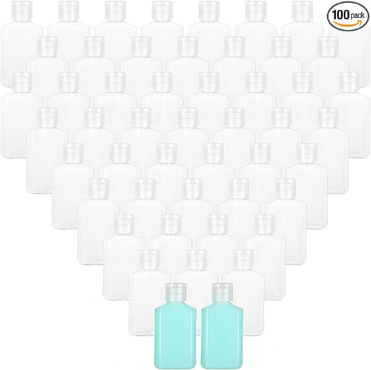 APACALI 100PCS Plastic Travel Bottles 2oz Mini Shampoo Bottles Small Empty Bottles Refillable Cosmetic Containers with Flip Cap Clear Portable Small Bottles for Liquid, Lotions, Toner, Body Soap