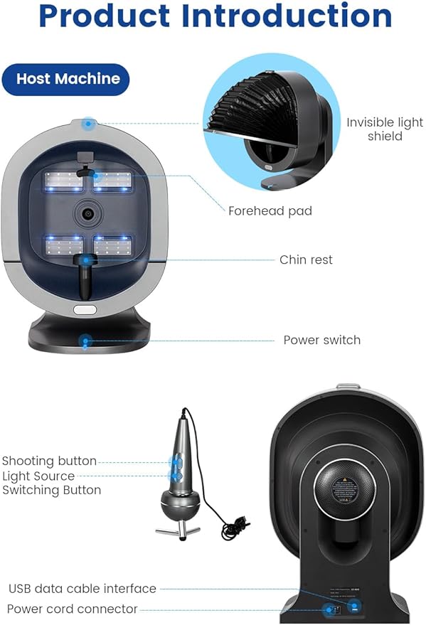 21.5 inch HD Mirror Screen AI Facial Skin Analysis Machine with Scalp Skin Detection 3D Scanner 36 Million Industrial-Grade Pixels 9 Spectral Lights Intelligent for Beauty Salons Skin Care (Grey)