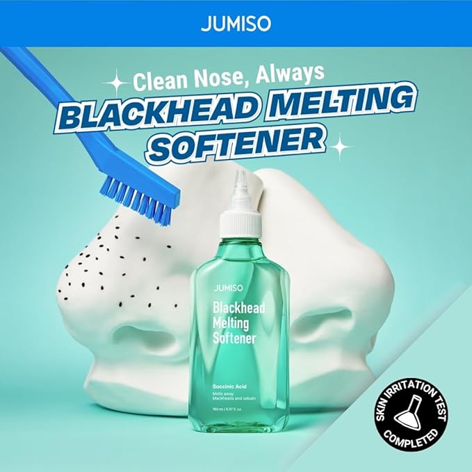JUMISO Blackhead Melting Softener Kit (150ml/5.07 fl oz + 40 Pads + 10 Swabs) – Succinic Acid + PHA Pore Solution, Gently Dissolves Sebaceous Filaments & Strawberry Nose (No Pulling Strips)