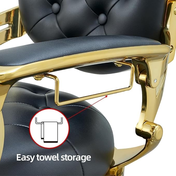 Heavy Duty Barber Chair 700LBS Capacity, Reclining 93°-160° Hydraulic Swivel Salon Chair with Adjustable Headrest & Flip Footrest, Ergonomic Faux Leather for Salon,Tattoo,Spa（Noble Gold）