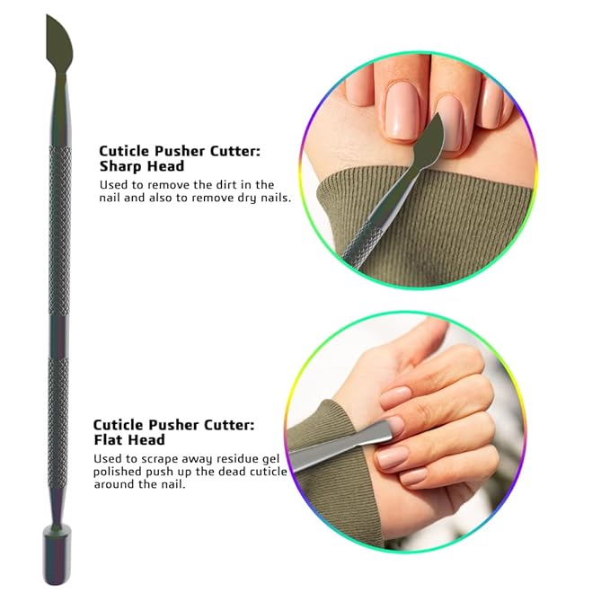 Professional Cuticle Trimmer with Cuticle Pusher Nail Cuticle Remover Nipper Silver Stainless Steel Sharp Blades Manicure Tools with Double Spring Nail Care Pedicure Nail Tools (Multi-Colored)