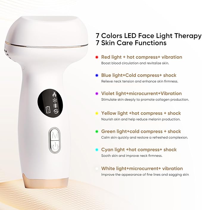 Microcurrent Facial Device with Red Light Therapy - 7-in-1 LED Sculptor & Cooling Gua Sha for Face Neck Eye Firming, Depuffing & Double Chin Reduction
