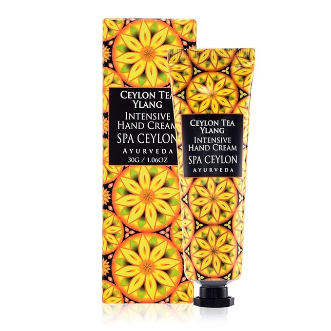 SPA CEYLON CEYLON TEA YLANG Intensive Hand Cream | Travel Size Natural Hand Moisturizer | Mango, Tea, and Coconut Hand Cream | Hydrating and Vegan | 30g
