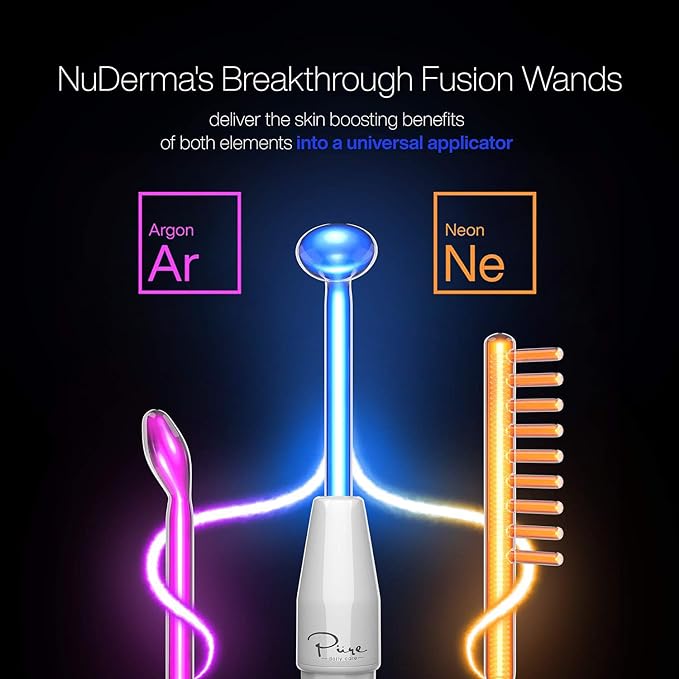 Pure Daily Care NuDerma Clinical Portable Skin Therapy Wand, Machine with 6 Fusion Neon + Argon Wands – Anti Aging - Clarifying - Skin Tightening & Radiance - Wrinkle Reducing