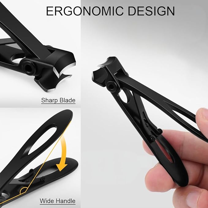 Nail Clippers for Seniors, Wide Jaw Fingernail Clippers and Angled Head Toenail Clippers for Thick Nail, Professional German Nail Clippers for Men, Women & Pregnant (Black 1)
