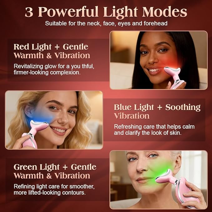 Face and Neck Massager Tool with Heat & 3 Light Therapies, Smart Vibration, Red-Light-Therapy and EMS Modes, Gua Sha Facial Tools for Face and Neck Skin Care and TMJ Relief