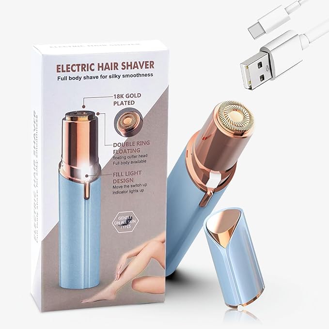 Facial Hair Remover for Women – Electric Face Razor with Light, Hair Removal for Upper Lip, Chin & Cheeks – Color Blue