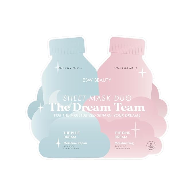 ESW Beauty The Dream Team Face Mask Duo – Hydrating & Moisture Repair Skincare Set – Includes The Pink Dream & Blue Dream – Vegan, Cruelty-Free, Clean Skincare for Glowing Skin