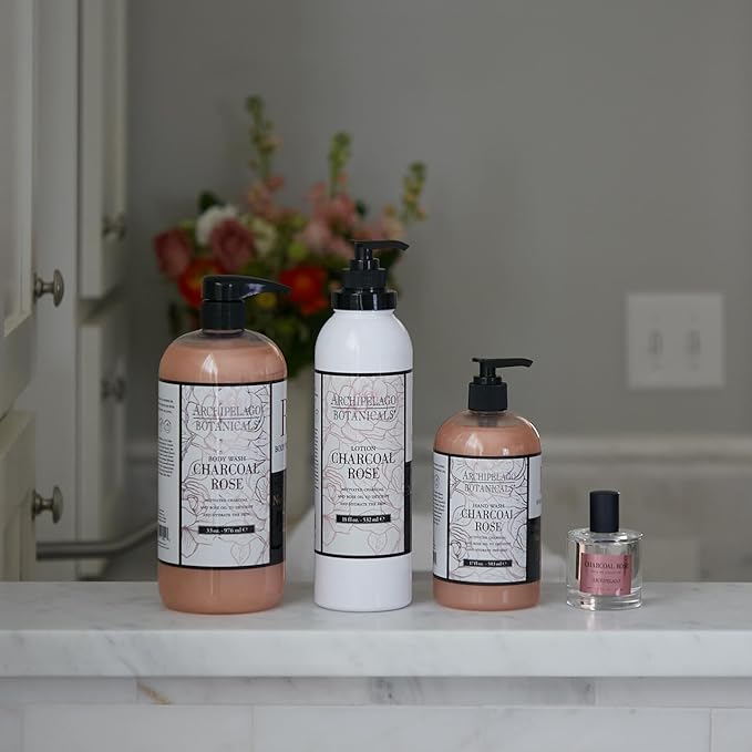 Archipelago Botanicals Charcoal Rose Body Wash, Moisturizing and Daily Body Wash for Luxuriously Smooth Skin, Free from Parabens, Phthalates and GMOs (33 oz)