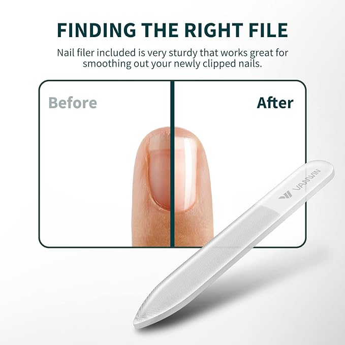 Nail Clippers with Catcher, No Splash Fingernail Toenail Clippers with Sharp Curved Blade and Glass Nail File, Wide Jaw Opening Stainless Steel Nail Cutter Trimmer for Seniors Adult Men Women