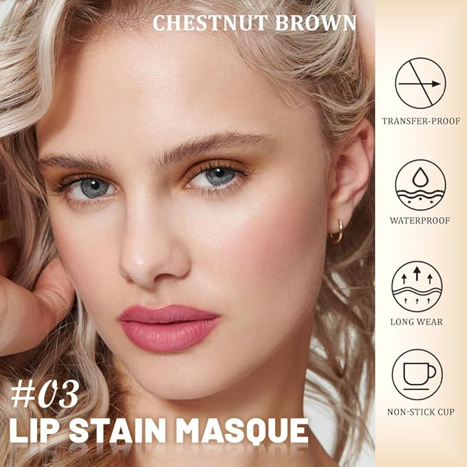 Kaely Chestnut Brown Lip Stain Peel Off Masque, Long Lasting Waterproof Smudge Proof Lip Tint, Non-Transfer Semi Permanent Lipliner Tattoo with Tweezer, Matte Finish, Vegan & Cruelty-Free, 03