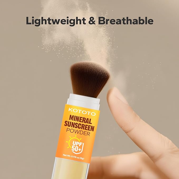 Kototo Powder Sunscreen for Scalp (0.176 oz), Brush On Sunscreen Powder SPF50, Lightweight Breathable Mineral Sun Screen Protector for Face & Scalp, Travel-Friendly, Non-Greasy & Invisible Finish