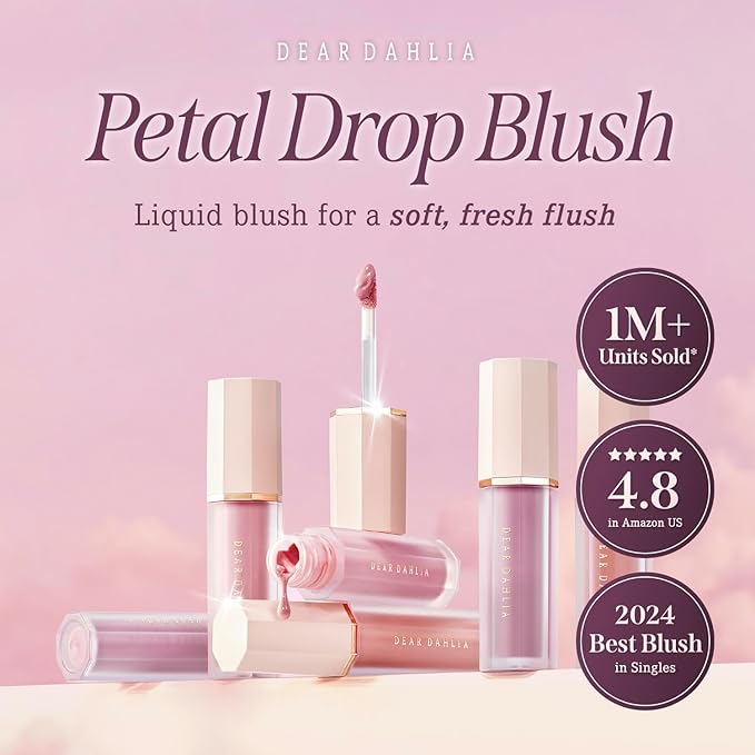 DEARDAHLIA Petal Drop Blush (Classy) - Weightless Buildable Liquid Blush with High-Pigment, Long-lasting Dewy Finish, Natural Flush. Hydrating, Vegan, Cruelty-Free Korean Makeup for Cheeks. 0.14 oz
