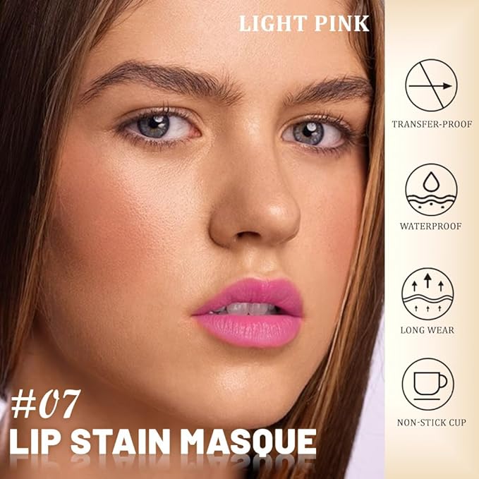 Kaely Light Pink Lip Stain Peel Off Masque, Long Lasting Waterproof Smudge Proof Lip Tint, Non-Transfer Semi Permanent Lipliner Tattoo with Tweezer, Matte Finish, Vegan & Cruelty-Free, 07