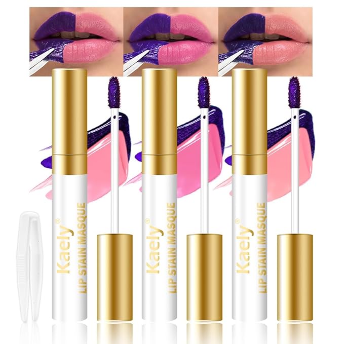 Kaely 3Pcs Lip Stain Peel Off Masque, Long Lasting Waterproof Smudge Proof Lip Tint, Non-Transfer Semi Permanent Lipliner Tattoo with Tweezer, Matte Finish, Vegan & Cruelty-Free, Set C-05+07+08