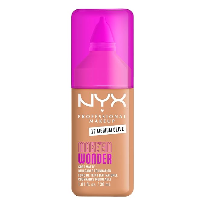 NYX PROFESSIONAL MAKEUP Make 'Em Wonder Liquid Foundation, 24HR Foundation Makeup With A Soft Matte Finish, Buildable Full Coverage - 17 Medium Olive