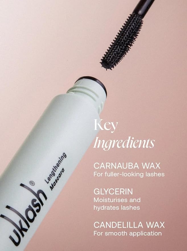 UKLASH Lengthening Mascara - Extra-Black Pigmented, Water-Resistant, Vegan-Friendly, Paraben-Free with a Double-Sided Silicone Wand - Smudge-Proof Curling & Defining Formula