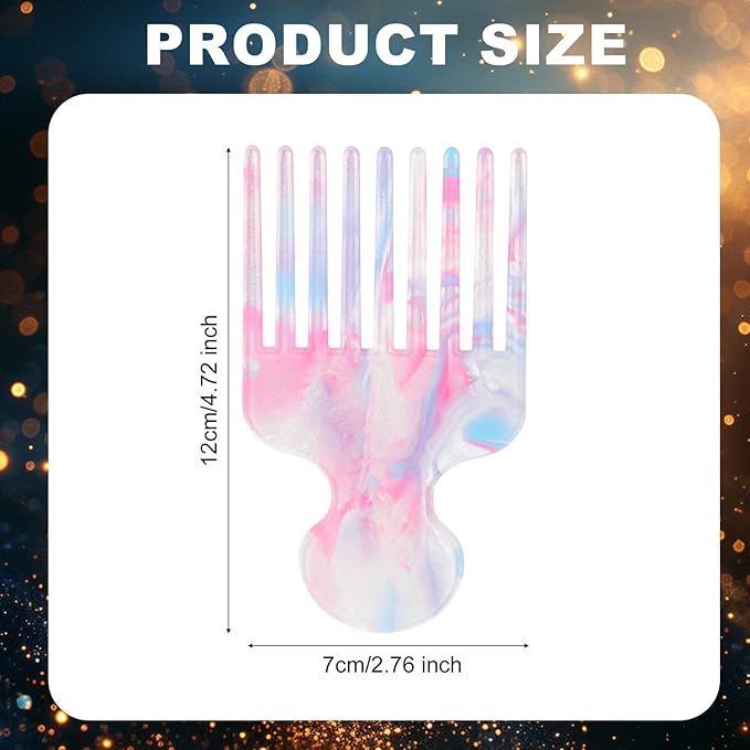Wide Tooth Hair Pick Comb for Curls, 12cm/4.72in Detangling Lifting Comb Long Tooth Afro Pick Hair Styling Tool for Women Men Barber Supplies (Pink Blue)