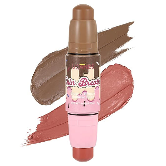 UCANBE Skin Breath Blush & Bronzer Multiuse Stick, 2-in-1 Creamy Face Cheeks Contour Makeup Stick for Natural Radiant Finish Look, Vegan & Cruelty-Free, Travel-Friendly (03 Peach Juice)