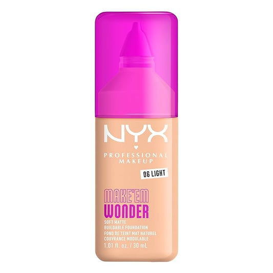 NYX PROFESSIONAL MAKEUP Make 'Em Wonder Liquid Foundation, 24HR Foundation Makeup With A Soft Matte Finish, Buildable Full Coverage - 06 Light