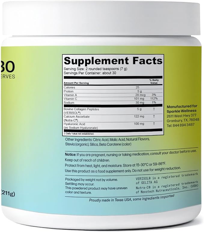 Sparkle Wellness VERISOL Bioactive Hydrolyzed Collagen Peptides | Collagen Powder Supplement with Vitamin C & Hyaluronic Acid for Hair, Skin, and Nail Health | Skin Boost Plus (Tropical) [30-Serves]