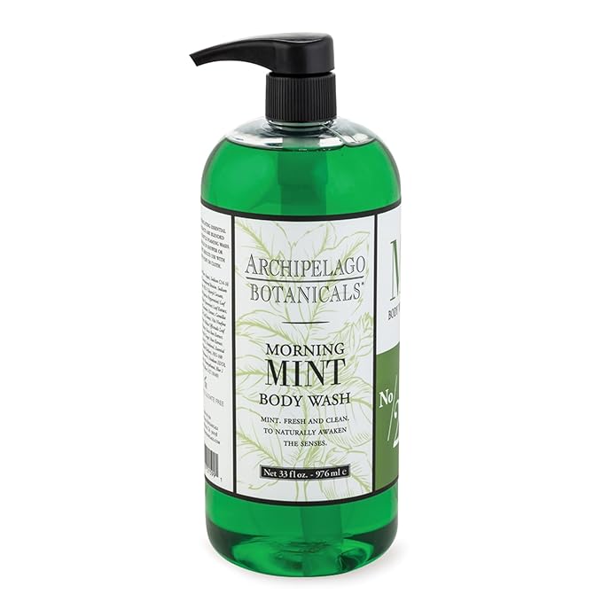 Archipelago Botanicals Morning Mint Body Wash, Moisturizing Body Wash for Dry and Sensitive Skin, Invigorating Shower Gel, Free from Parabens, Phthalates and GMOs (33 oz)