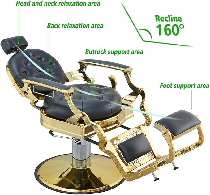 Antlu Barber Chair Salon Chair Hair Stylist, Vintage Heavy Duty 700lbs Hair Styling Chairs for Barbershop Beauty Tattoo Massage (Golden)