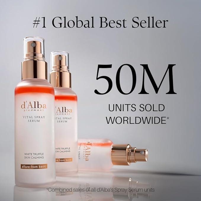 d'alba Piedmont White Truffle Vital Spray Serum, Vegan Skin Care, Calming and Hydrating Facial Mist for Red and Sensitive Skin, Glow Serum, Surfactant Free, Korean Skin Care (3.38 fl oz.)