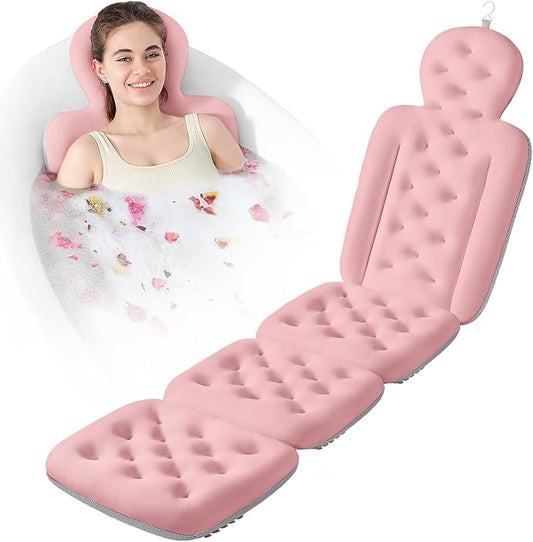 Luxury Bath Cushion, Full Body Bathtub Pillow with 160 Suction Cups, Bath Mat for Head and Neck Support, with Laundry Bag (Light Pink, 60.2" x 16.2")